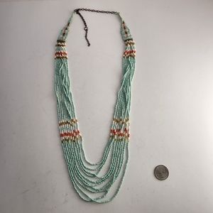 Multi-Strand Beaded Necklace - Turquoise and White